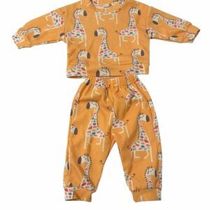 Miniolie yellow corduroy baby set with giraffe print
